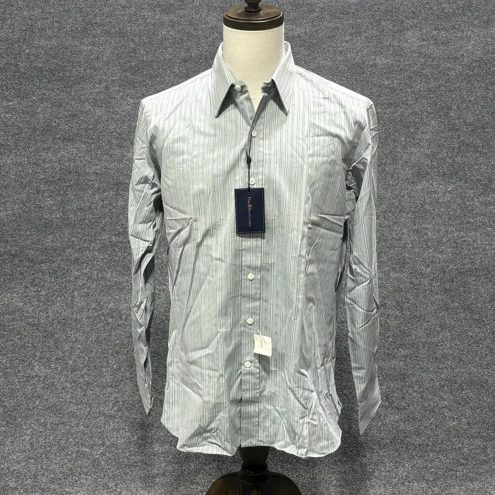 Polo Ralph Lauren Shirt Mens 16 34/35 Green Stripe Andrew Dress Button Up